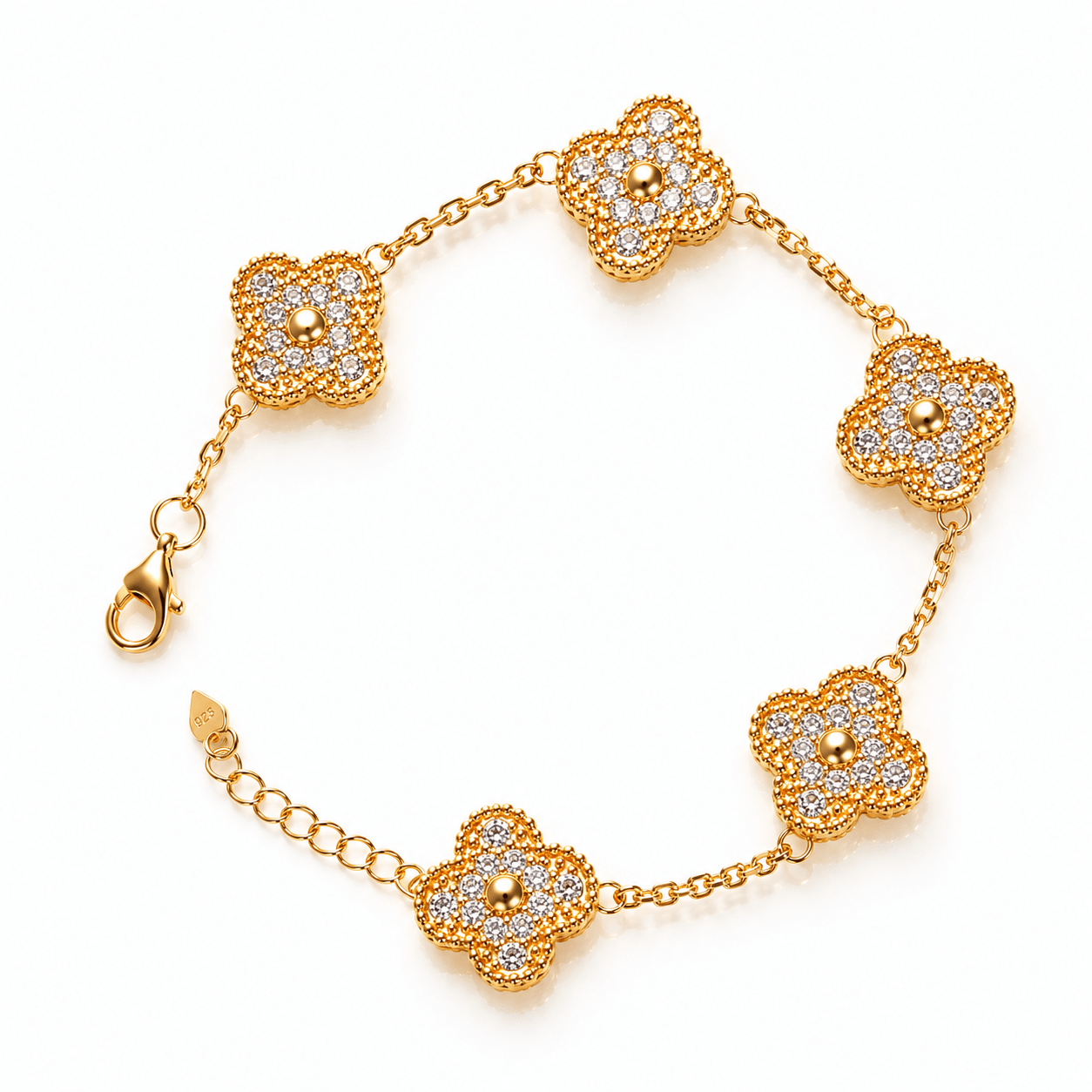 925 Sterling Silver Clover Bracelet with Zircon Stones - NAFALUXE
