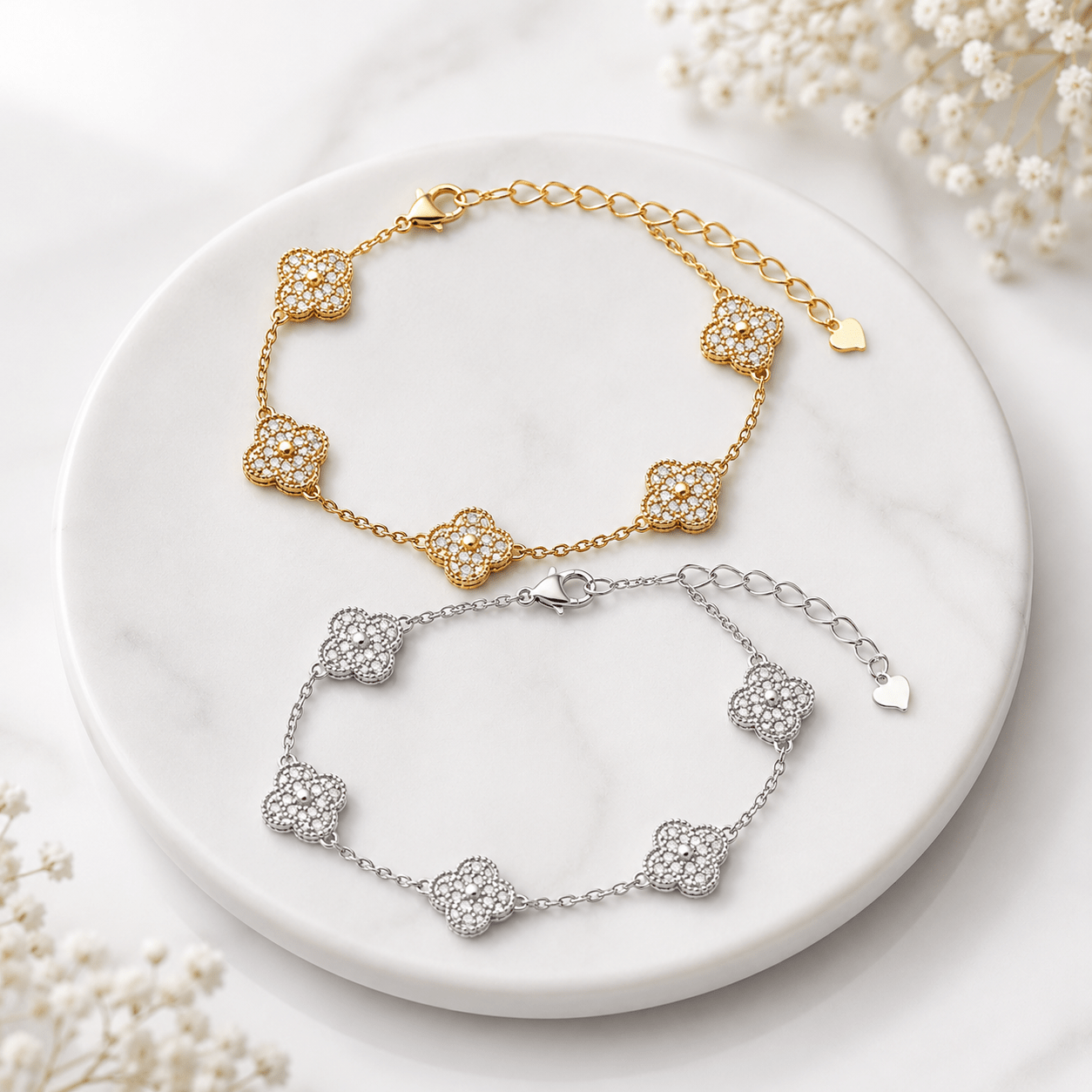 925 Sterling Silver Clover Bracelet with Zircon Stones - NAFALUXE