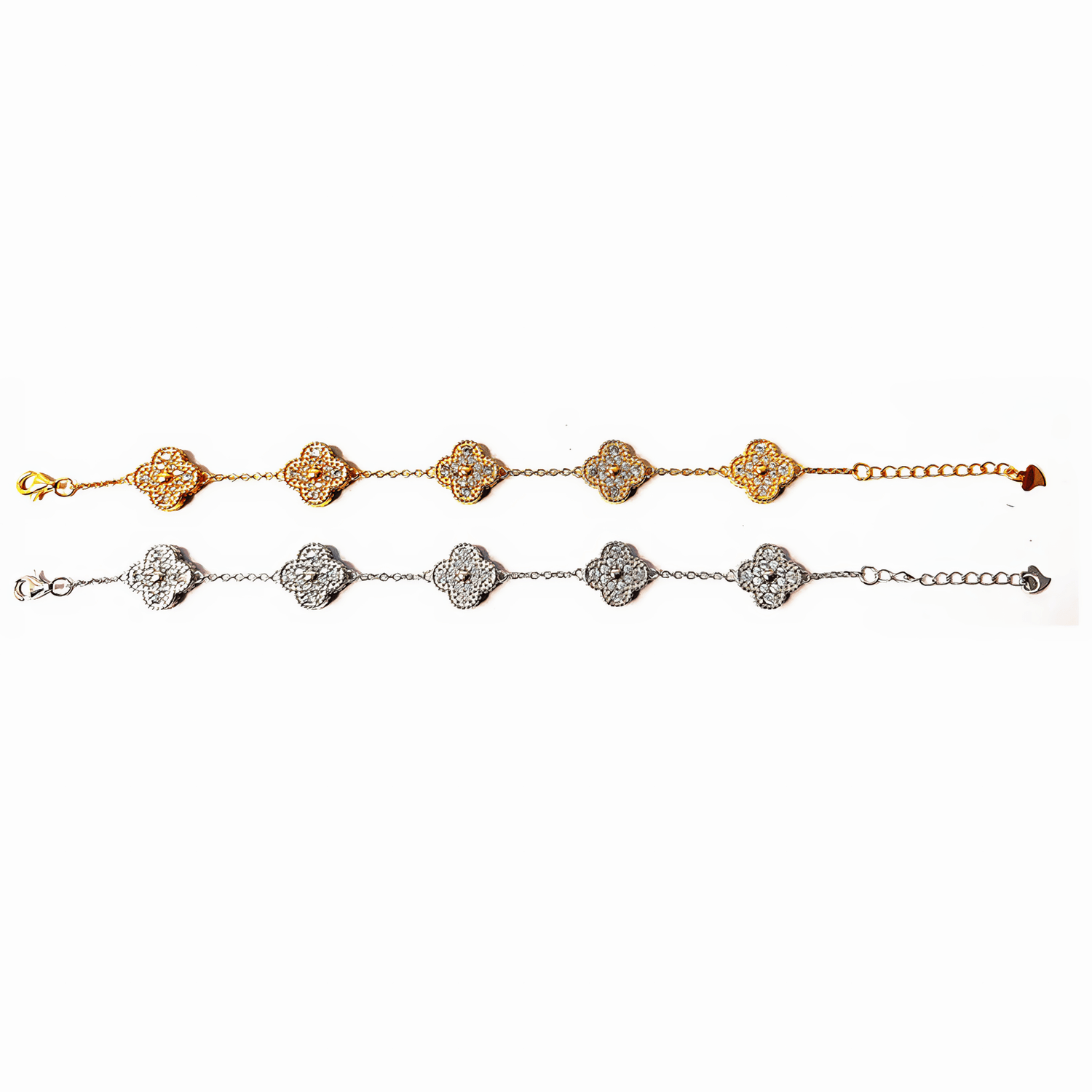 925 Sterling Silver Clover Bracelet with Zircon Stones - NAFALUXE