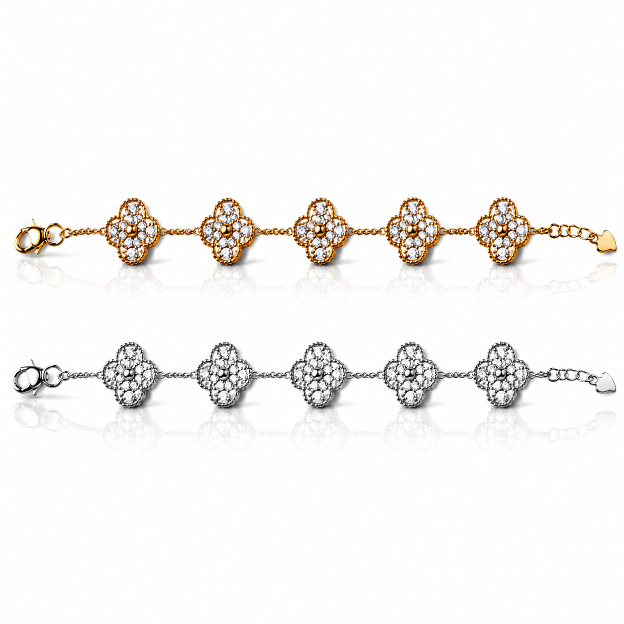 925 Sterling Silver Clover Bracelet with Zircon Stones - NAFALUXE