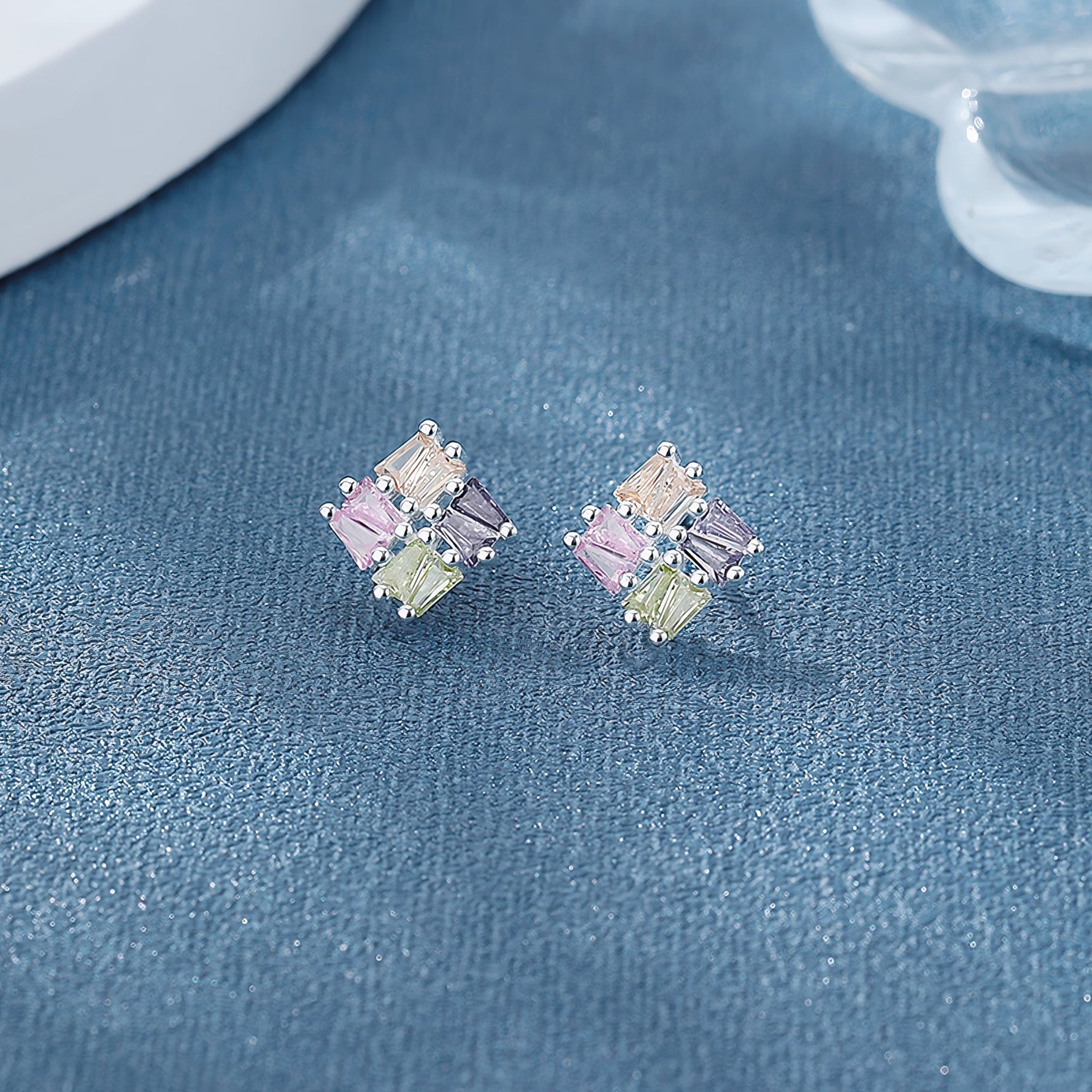 925 Sterling Silver Colorful Baguette Stud Earrings | Multicolor AAA Cubic Zirconia | Geometric Design - NAFALUXE