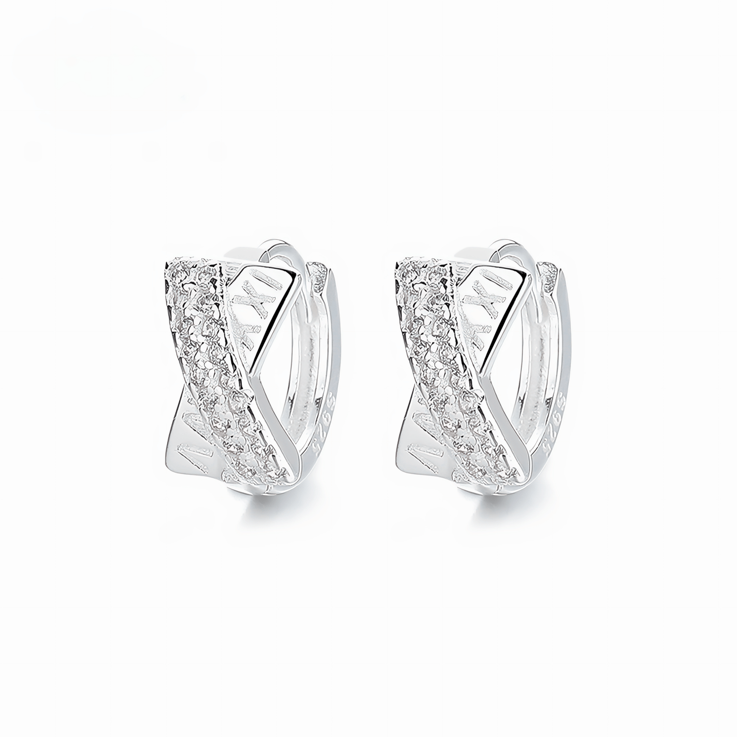 925 Sterling Silver Criss - Cross Hoop Earrings with Pave AAA Cubic Zirconia - NAFALUXE
