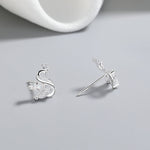 925 Sterling Silver Crown Swan Stud Earrings with Marquise - Cut Crystals - NAFALUXE
