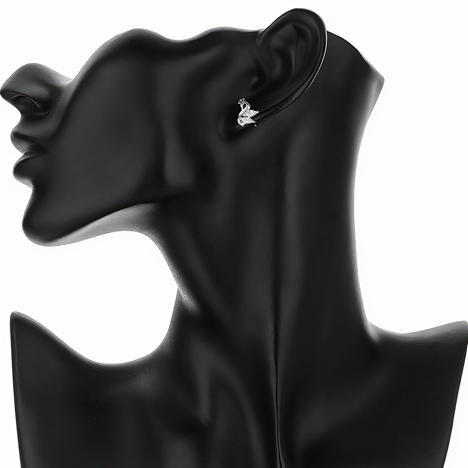 925 Sterling Silver Crown Swan Stud Earrings with Marquise - Cut Crystals - NAFALUXE