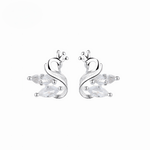 925 Sterling Silver Crown Swan Stud Earrings with Marquise - Cut Crystals - NAFALUXE