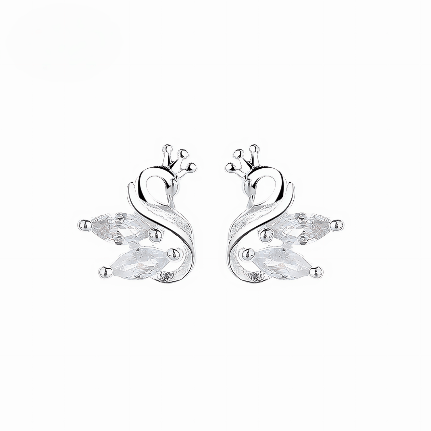 925 Sterling Silver Crown Swan Stud Earrings with Marquise - Cut Crystals - NAFALUXE