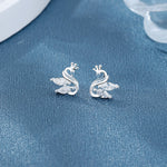 925 Sterling Silver Crown Swan Stud Earrings with Marquise - Cut Crystals - NAFALUXE