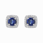 925 Sterling Silver Cushion Stud Earrings with Blue Center and Halo AAA Cubic Zirconia - NAFALUXE