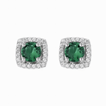 925 Sterling Silver Cushion Stud Earrings with Green Center and Halo AAA Cubic Zirconia - NAFALUXE
