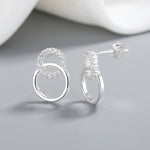925 Sterling Silver Double Circle Stud Earrings with Sparkling AAA Cubic Zirconia - NAFALUXE
