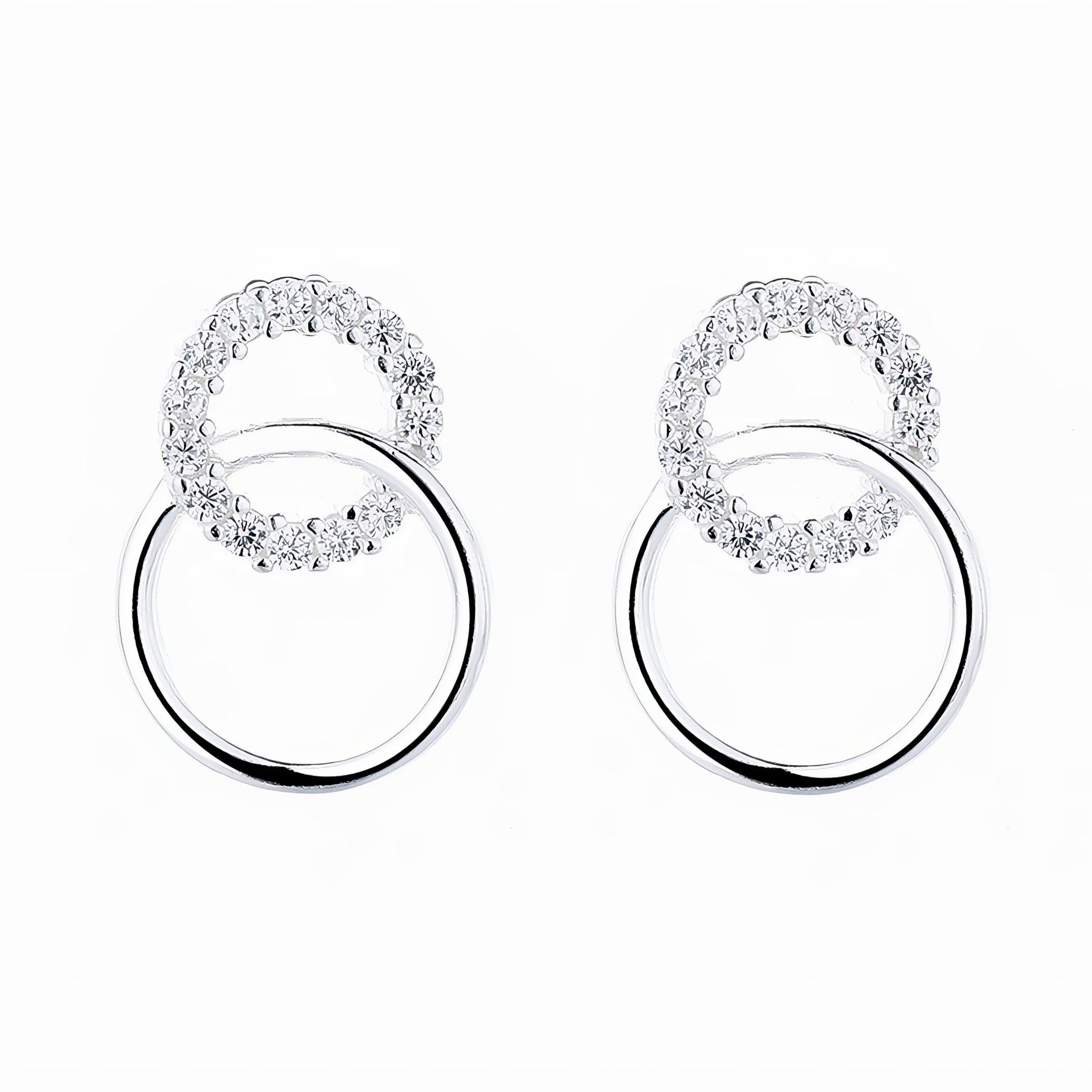 925 Sterling Silver Double Circle Stud Earrings with Sparkling AAA Cubic Zirconia - NAFALUXE