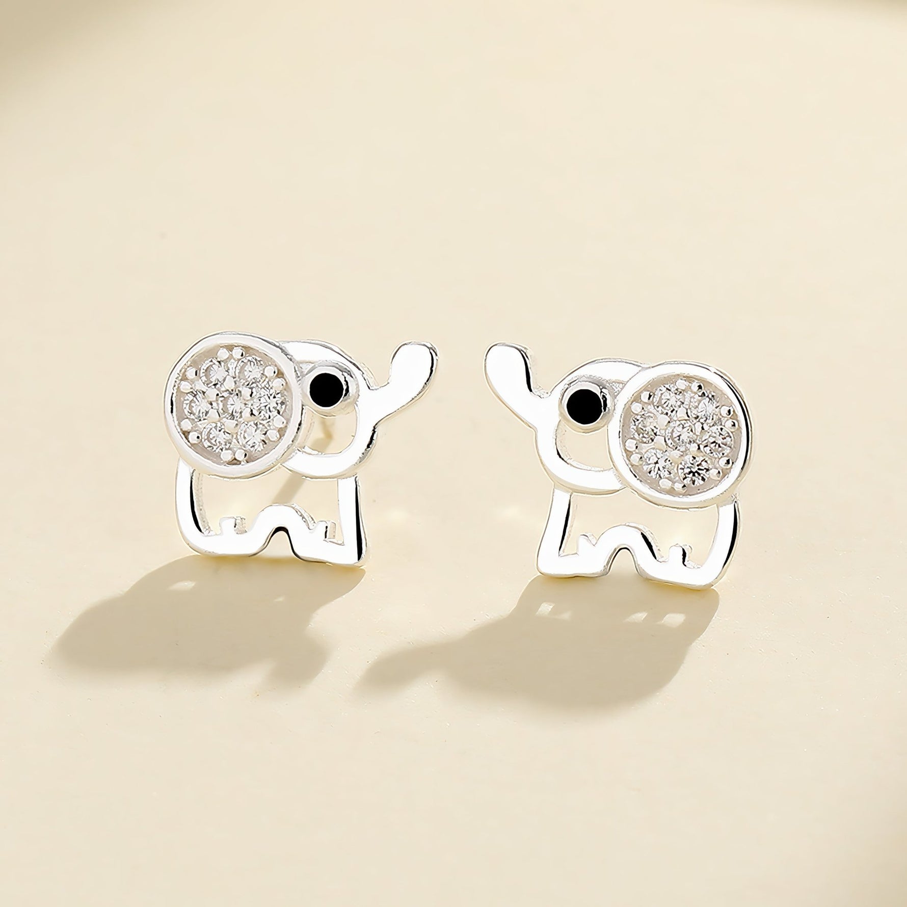 925 Sterling Silver Elephant Stud Earrings with Sparkling AAA Cubic Zirconia - NAFALUXE