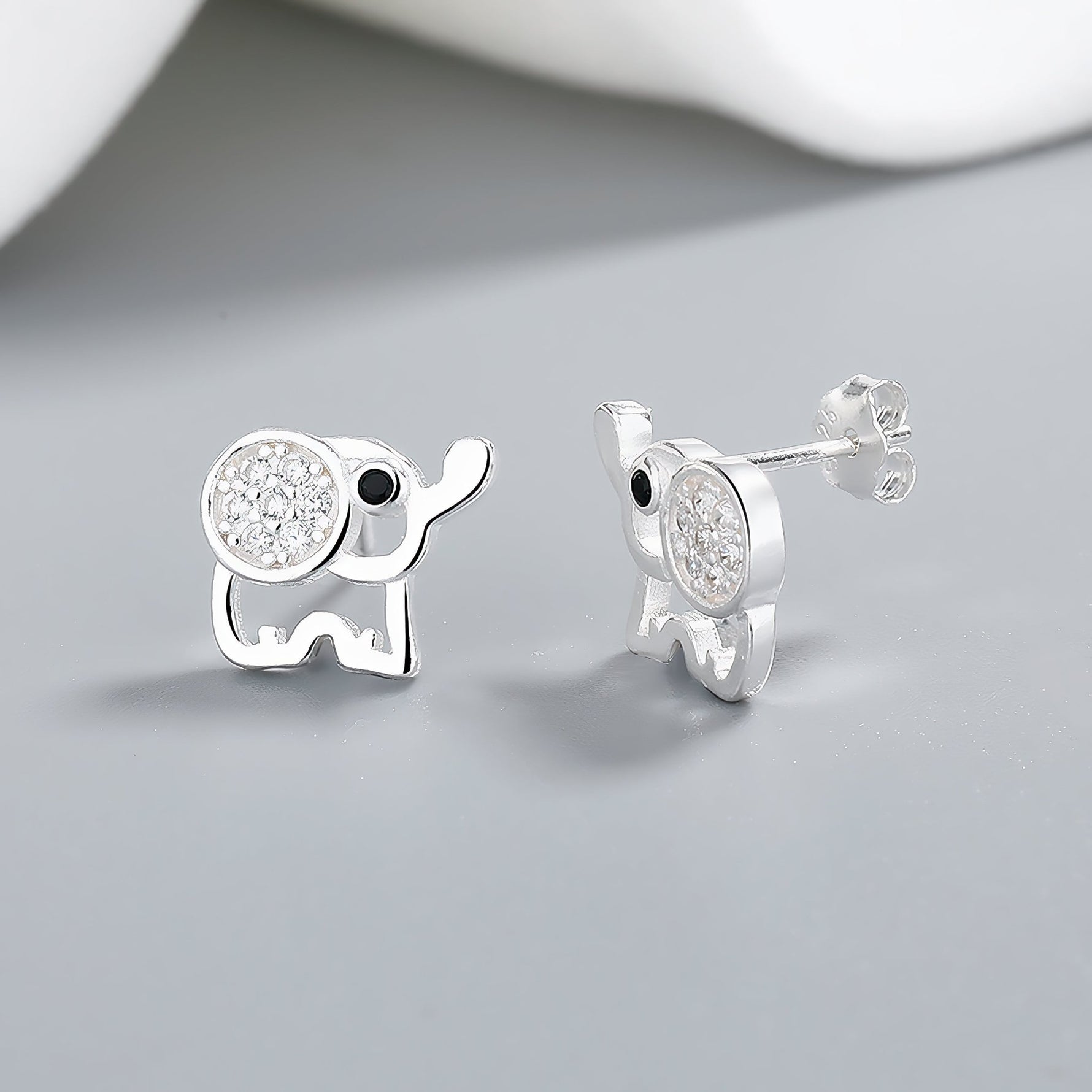 925 Sterling Silver Elephant Stud Earrings with Sparkling AAA Cubic Zirconia - NAFALUXE