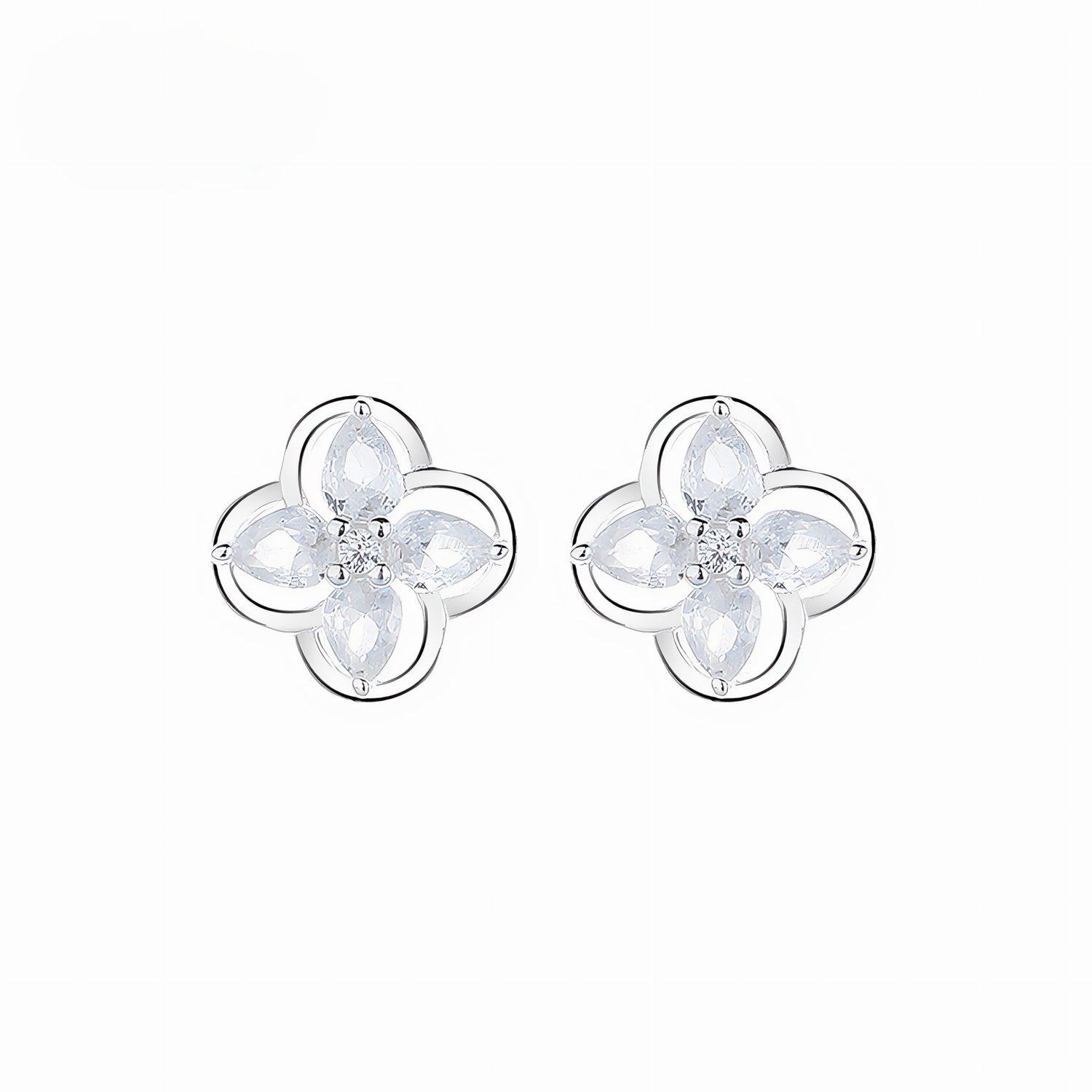 925 Sterling Silver Floral Stud Earrings with Marquise - Cut AAA Cubic Zirconia - NAFALUXE