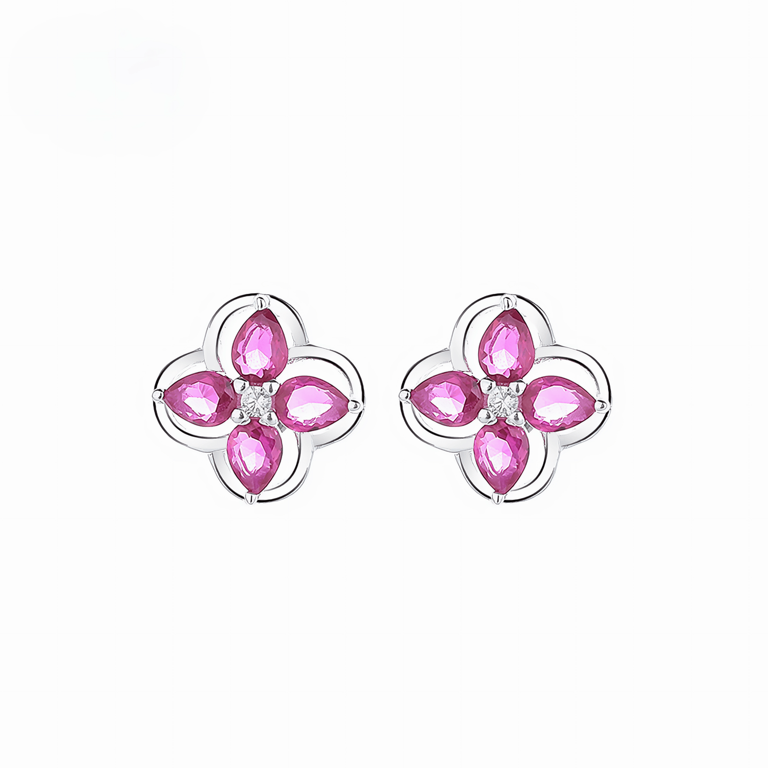 925 Sterling Silver Floral Stud Earrings with Pink Teardrop AAA Cubic Zirconia - NAFALUXE