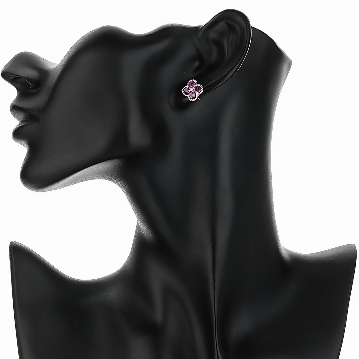 925 Sterling Silver Floral Stud Earrings with Pink Teardrop AAA Cubic Zirconia - NAFALUXE