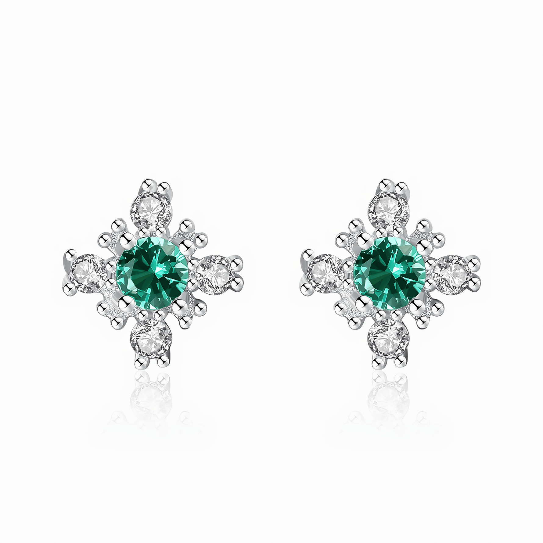 925 Sterling Silver Floral Stud Earrings with Zircon Stones – Elegant Sparkling Design - NAFALUXE