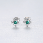 925 Sterling Silver Floral Stud Earrings with Zircon Stones – Elegant Sparkling Design - NAFALUXE