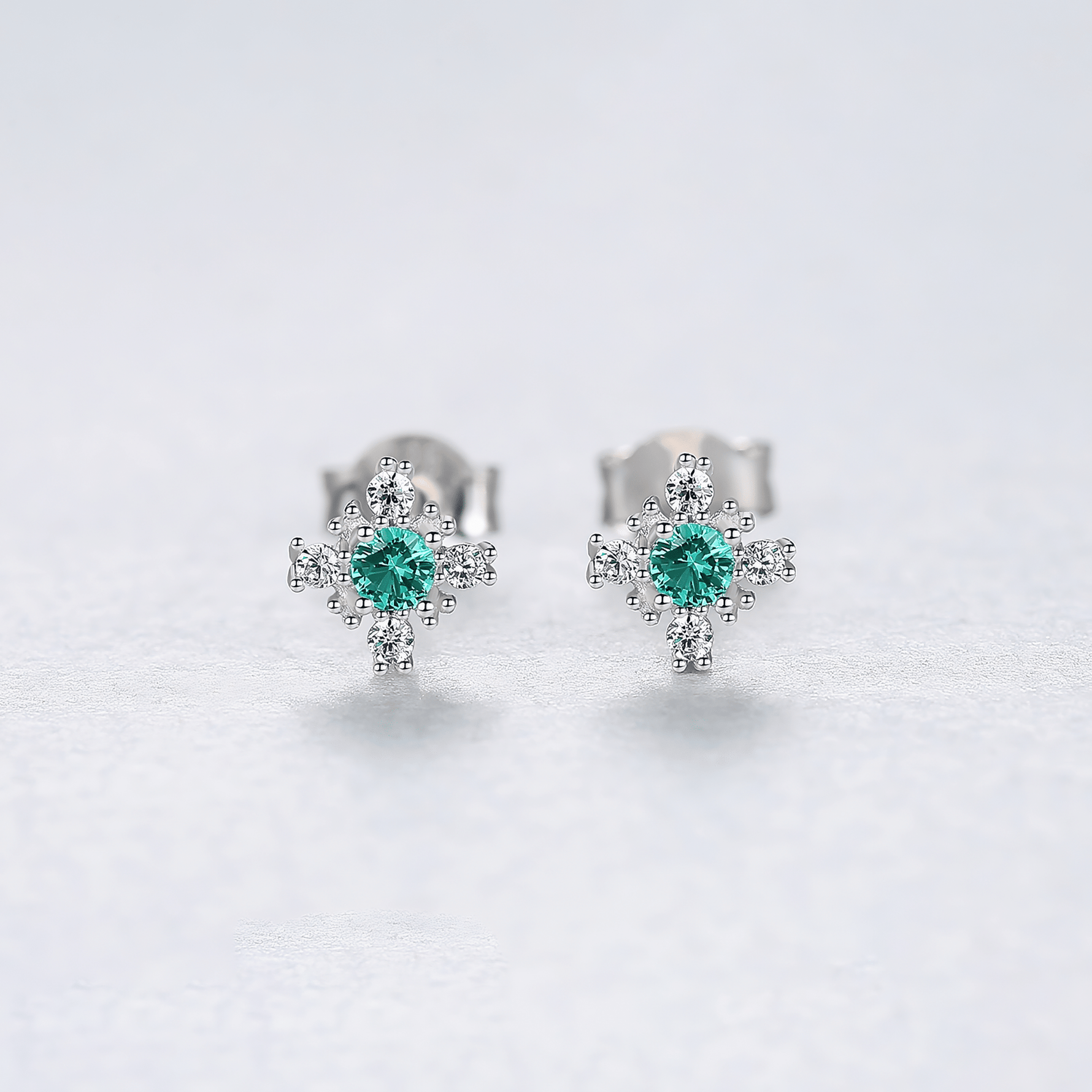 925 Sterling Silver Floral Stud Earrings with Zircon Stones – Elegant Sparkling Design - NAFALUXE