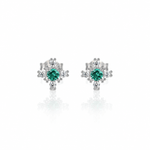 925 Sterling Silver Floral Stud Earrings with Zircon Stones – Elegant Sparkling Design - NAFALUXE