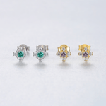 925 Sterling Silver Floral Stud Earrings with Zircon Stones – Elegant Sparkling Design - NAFALUXE