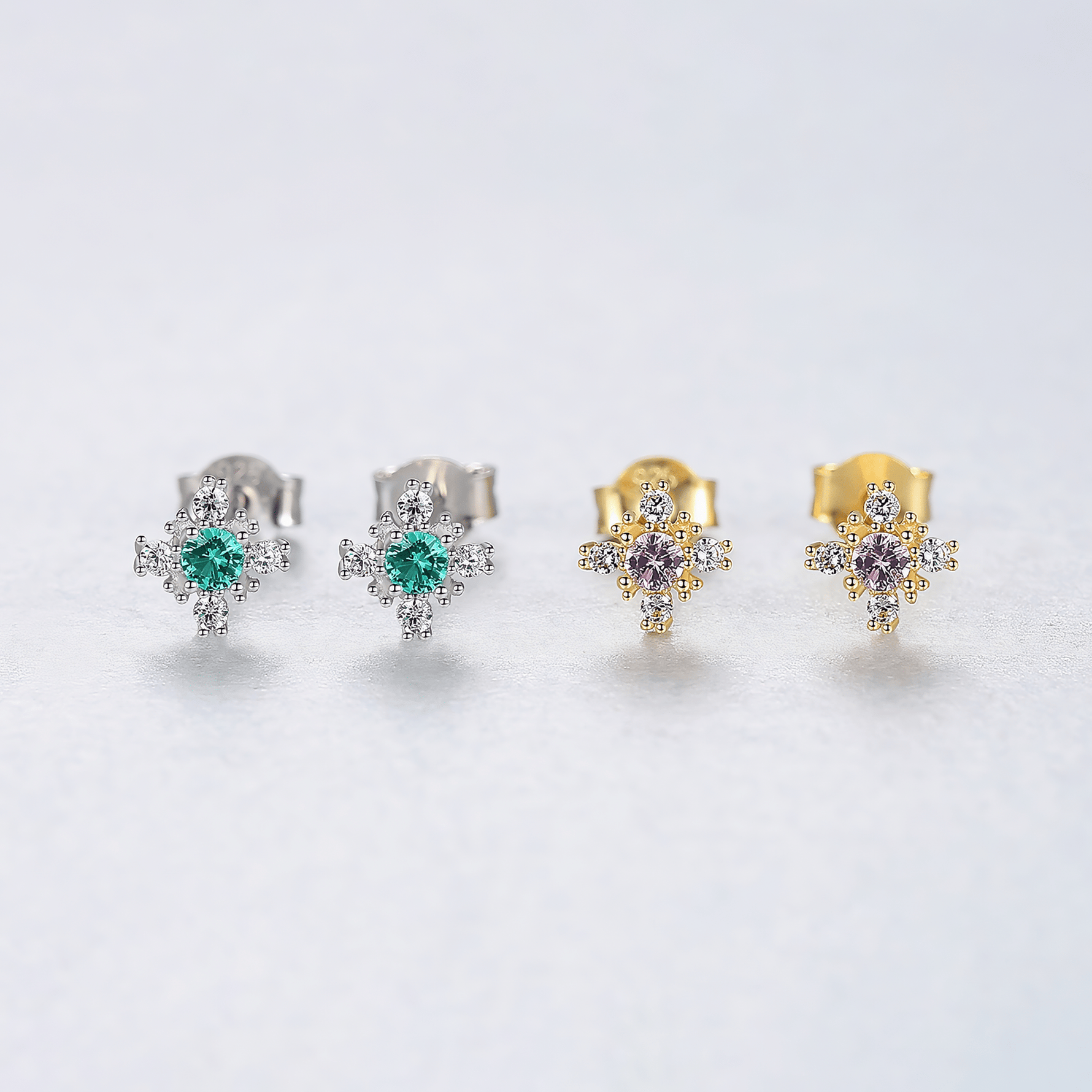 925 Sterling Silver Floral Stud Earrings with Zircon Stones – Elegant Sparkling Design - NAFALUXE