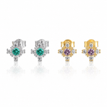 925 Sterling Silver Floral Stud Earrings with Zircon Stones – Elegant Sparkling Design - NAFALUXE