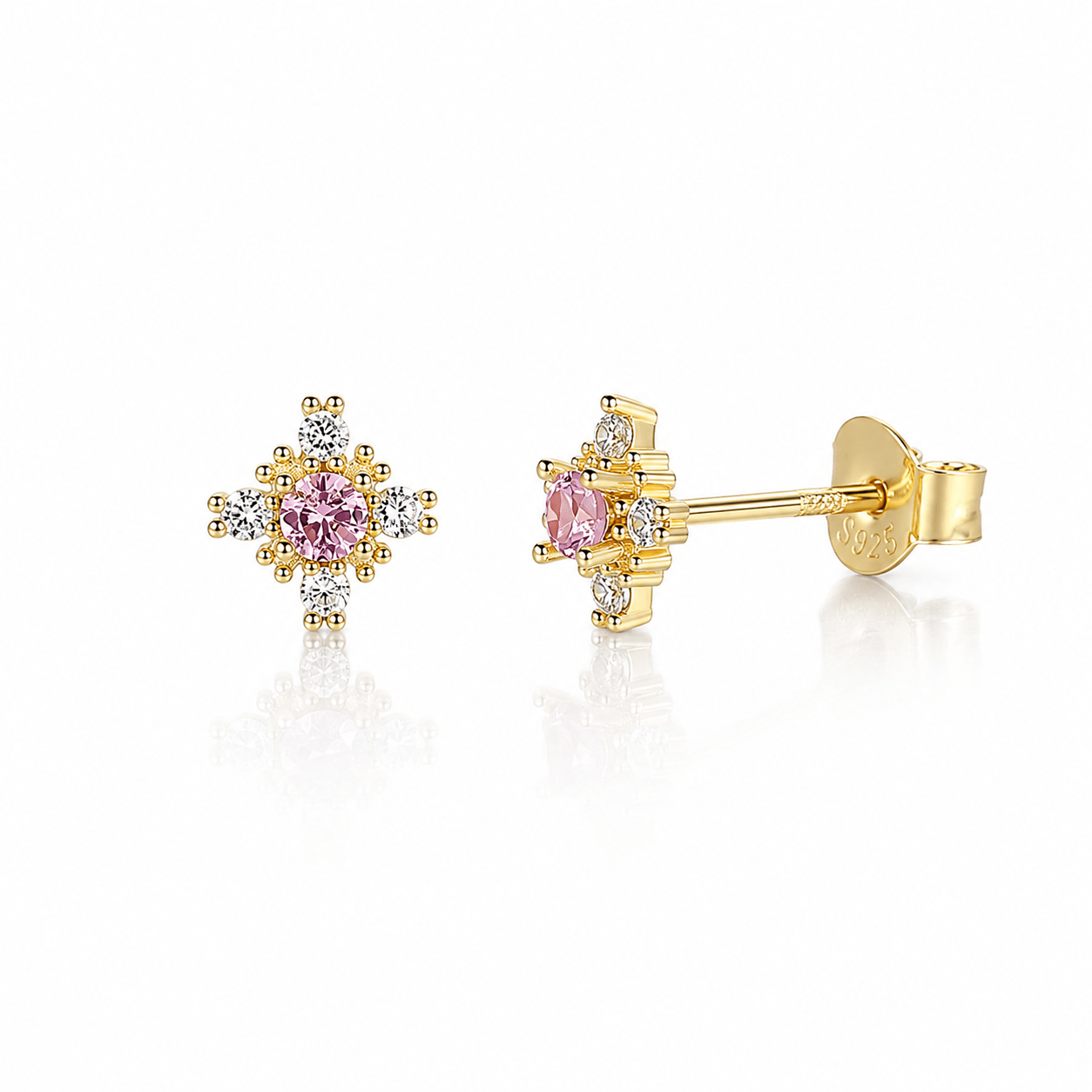 925 Sterling Silver Floral Stud Earrings with Zircon Stones – Elegant Sparkling Design - NAFALUXE