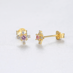925 Sterling Silver Floral Stud Earrings with Zircon Stones – Elegant Sparkling Design - NAFALUXE