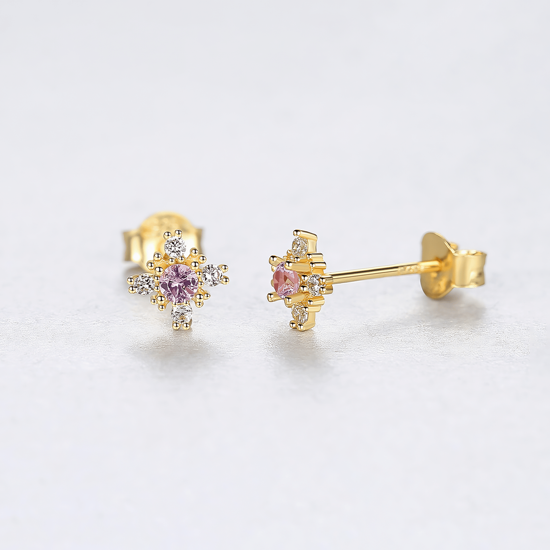 925 Sterling Silver Floral Stud Earrings with Zircon Stones – Elegant Sparkling Design - NAFALUXE