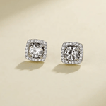 925 Sterling Silver Halo Cushion Stud Earrings with Clear AAA Cubic Zirconia - NAFALUXE