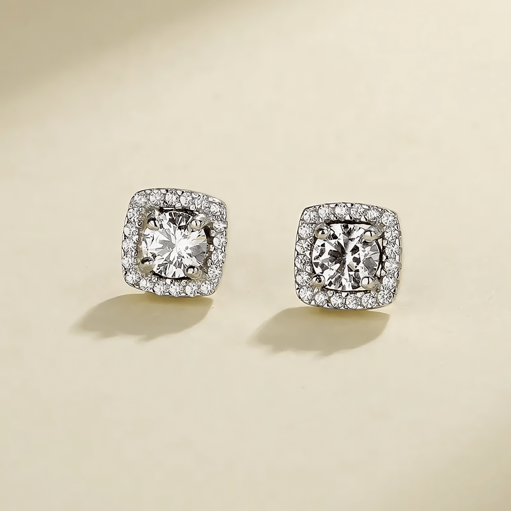 925 Sterling Silver Halo Cushion Stud Earrings with Clear AAA Cubic Zirconia - NAFALUXE