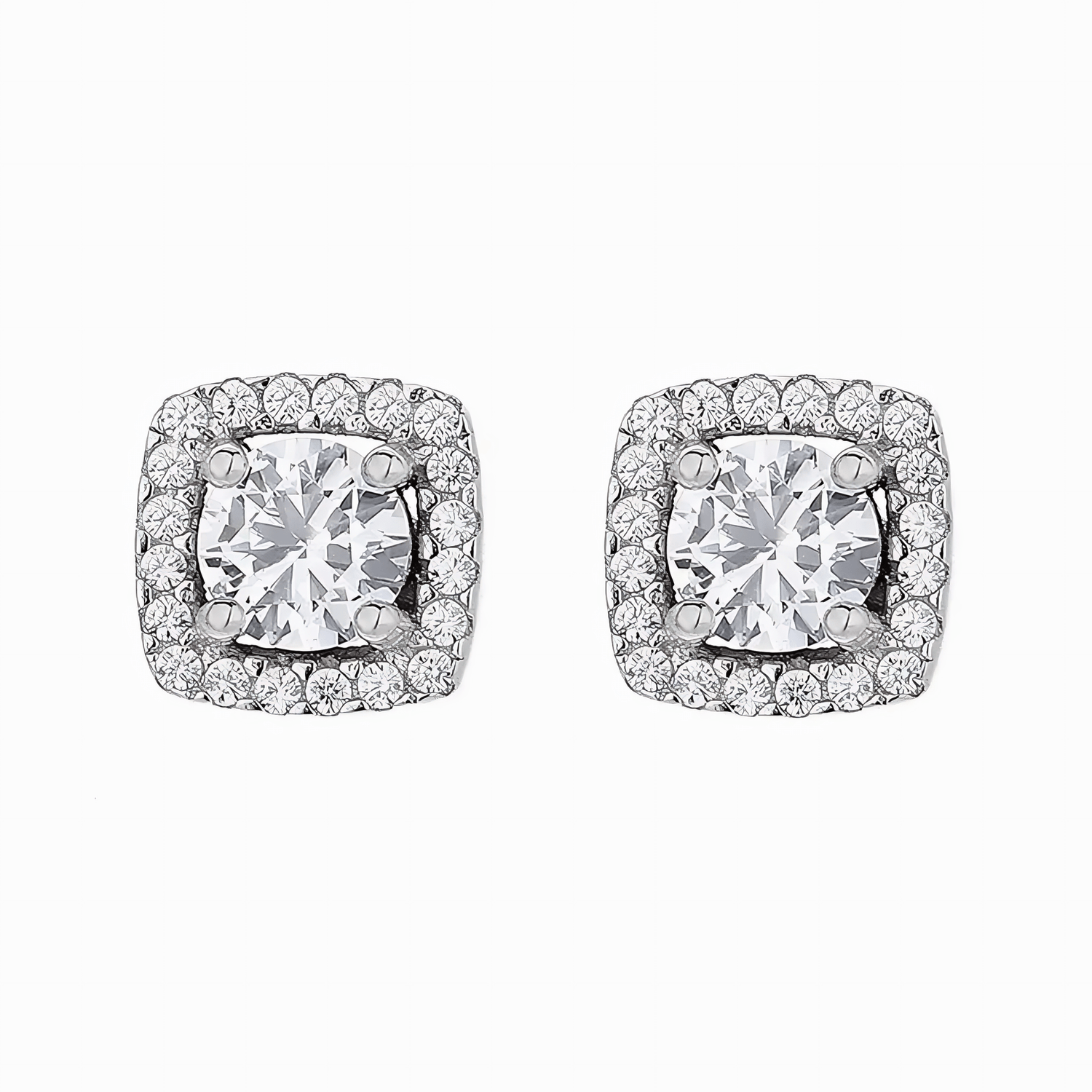 925 Sterling Silver Halo Cushion Stud Earrings with Clear AAA Cubic Zirconia - NAFALUXE