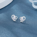 925 Sterling Silver Heart Stud Earrings with Pink Flower AAA Cubic Zirconia - NAFALUXE