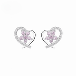 925 Sterling Silver Heart Stud Earrings with Pink Flower AAA Cubic Zirconia - NAFALUXE