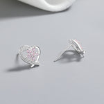 925 Sterling Silver Heart Stud Earrings with Pink Flower AAA Cubic Zirconia - NAFALUXE