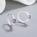 925 Sterling Silver Hoop Earrings with Purple AAA Cubic Zirconia Claw Setting - NAFALUXE