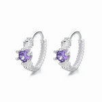 925 Sterling Silver Hoop Earrings with Purple AAA Cubic Zirconia Claw Setting - NAFALUXE