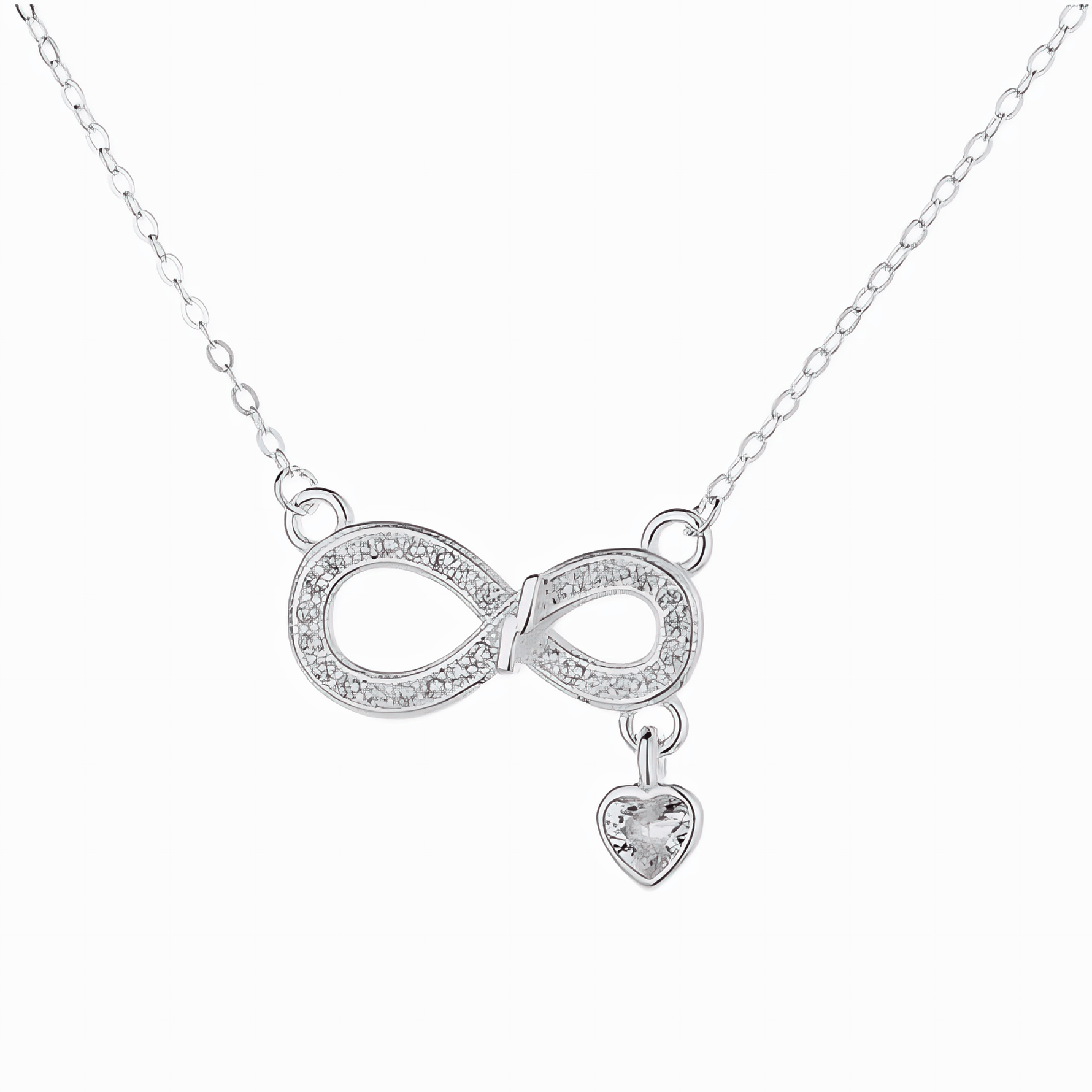 925 Sterling Silver Infinity Necklace with Heart Charm - NAFALUXE
