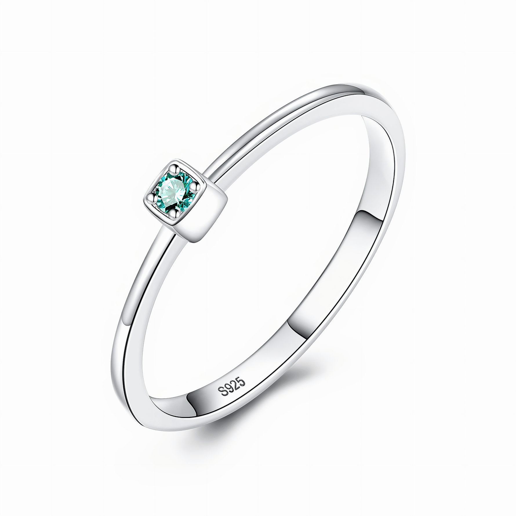 925 Sterling Silver Minimal Ring with Green Zircon – Elegant Stackable Design - NAFALUXE
