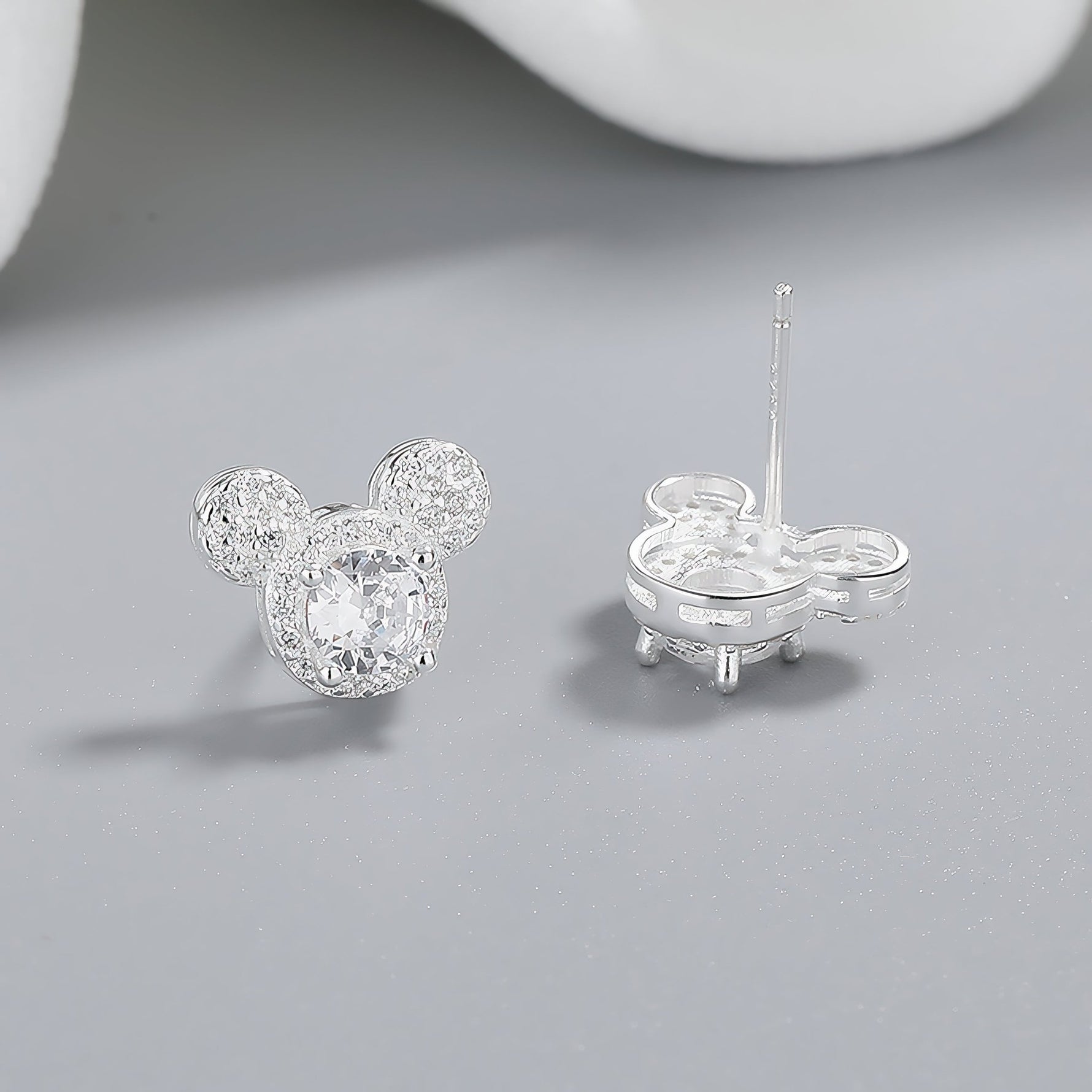 925 Sterling Silver Mouse Stud Earrings with Sparkling AAA Cubic Zirconia - NAFALUXE