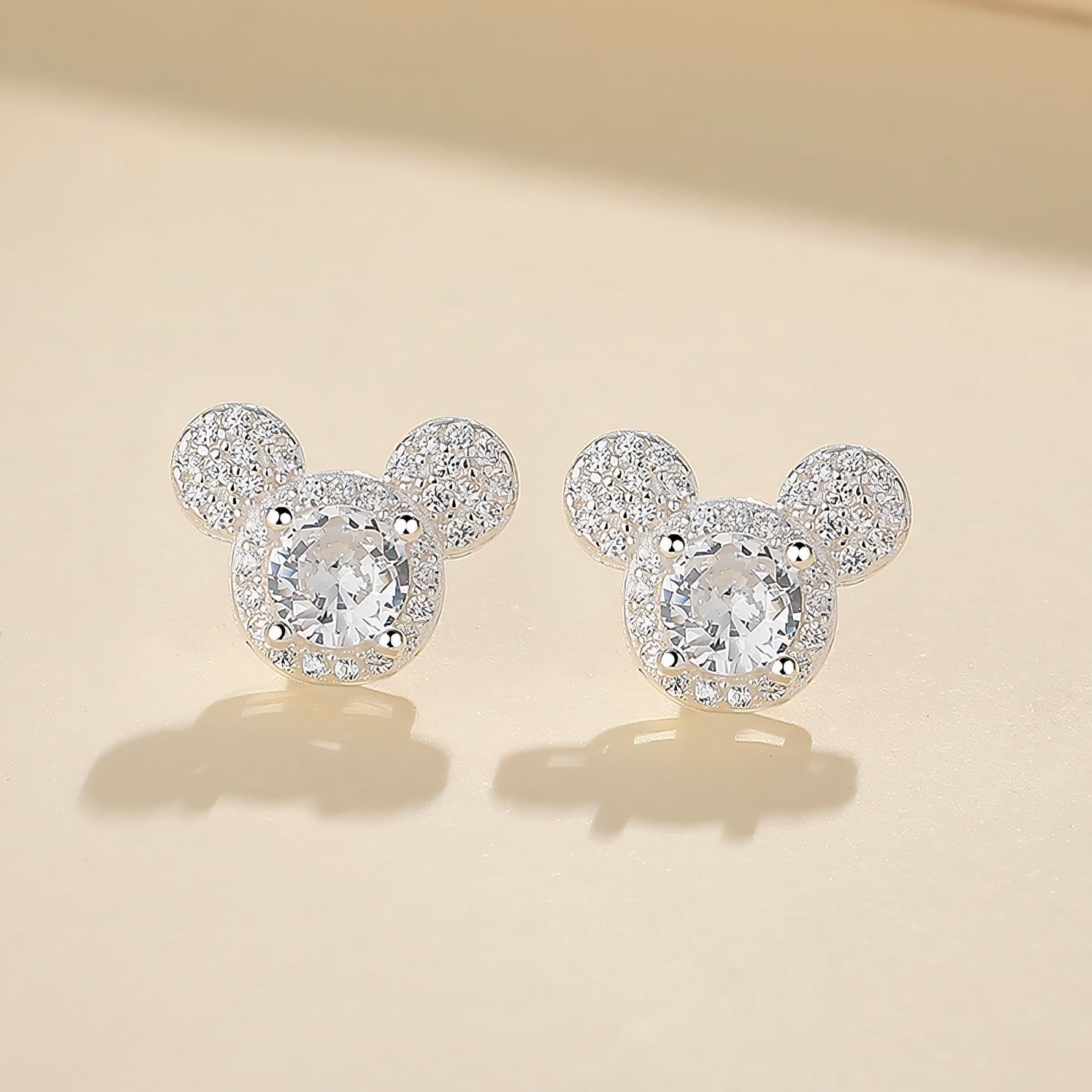 925 Sterling Silver Mouse Stud Earrings with Sparkling AAA Cubic Zirconia - NAFALUXE