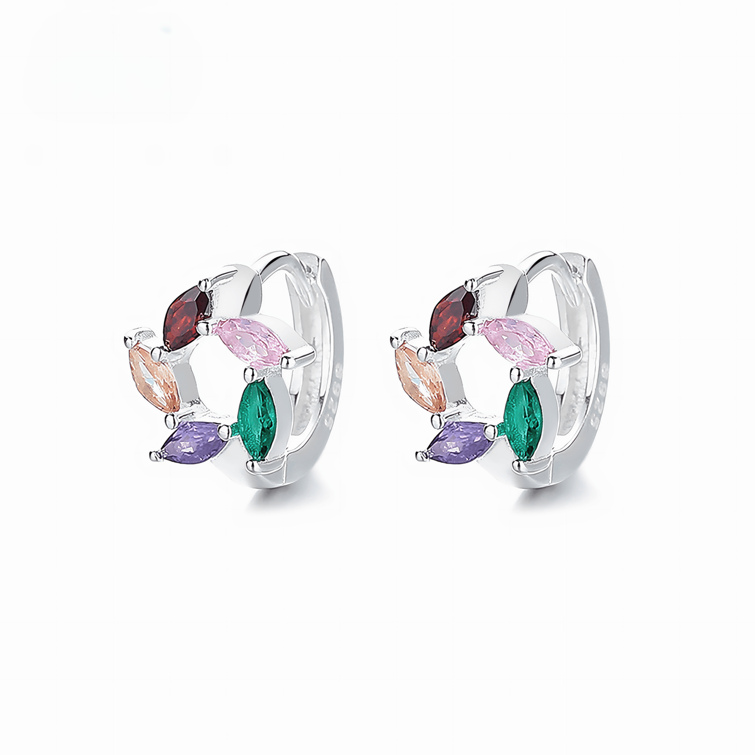 925 Sterling Silver Multicolor Marquise Hoop Earrings with AAA Cubic Zirconia - NAFALUXE