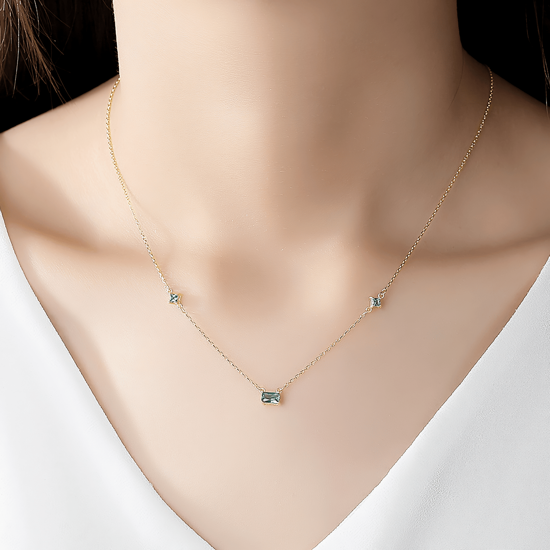 925 Sterling Silver Necklace with Blue Formica Stone – Gold Plated - NAFALUXE