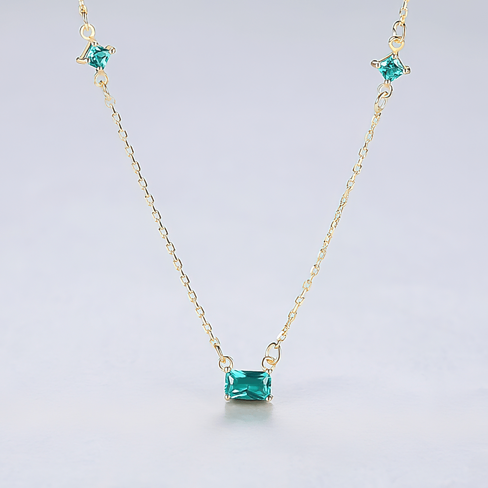925 Sterling Silver Necklace with Blue Formica Stone – Gold Plated - NAFALUXE