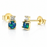 925 Sterling Silver Opal Stud Earrings with Cubic Zirconia – Gold & Rhodium Plated - NAFALUXE