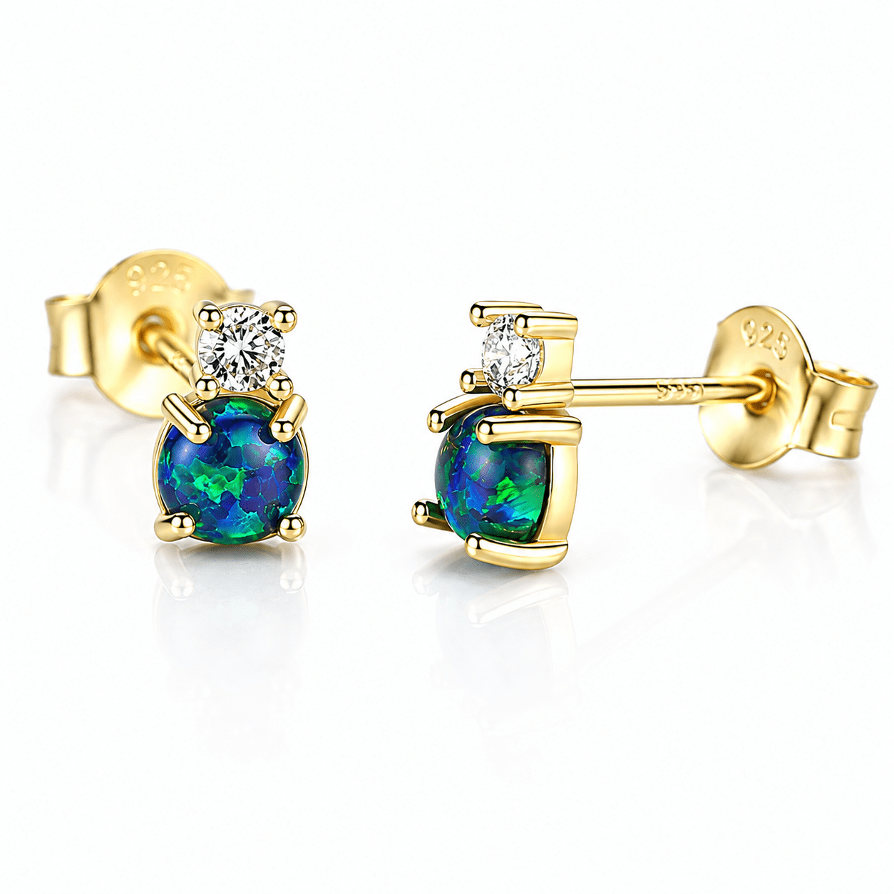 925 Sterling Silver Opal Stud Earrings with Cubic Zirconia – Gold & Rhodium Plated - NAFALUXE