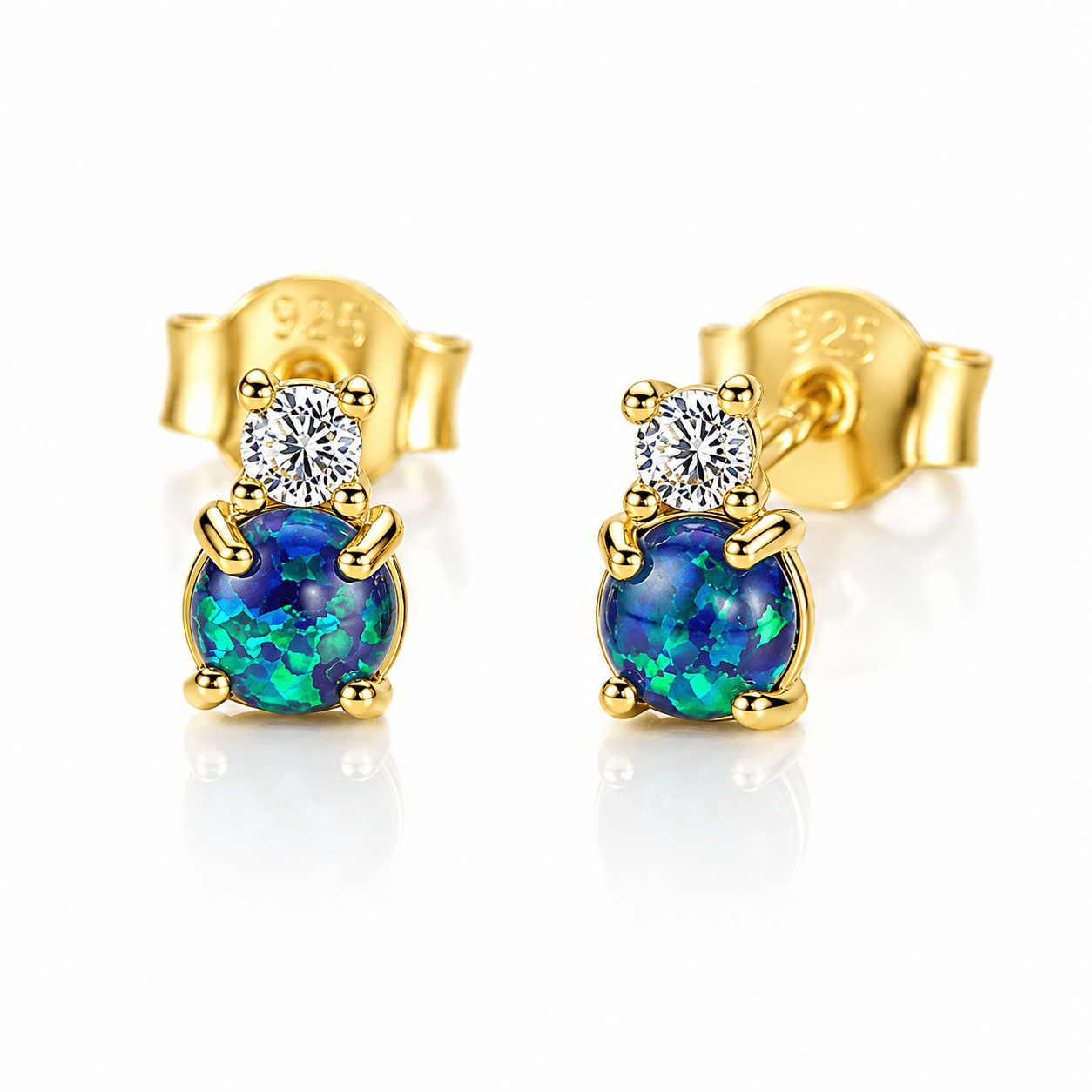 925 Sterling Silver Opal Stud Earrings with Cubic Zirconia – Gold & Rhodium Plated - NAFALUXE