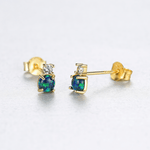 925 Sterling Silver Opal Stud Earrings with Cubic Zirconia – Gold & Rhodium Plated - NAFALUXE