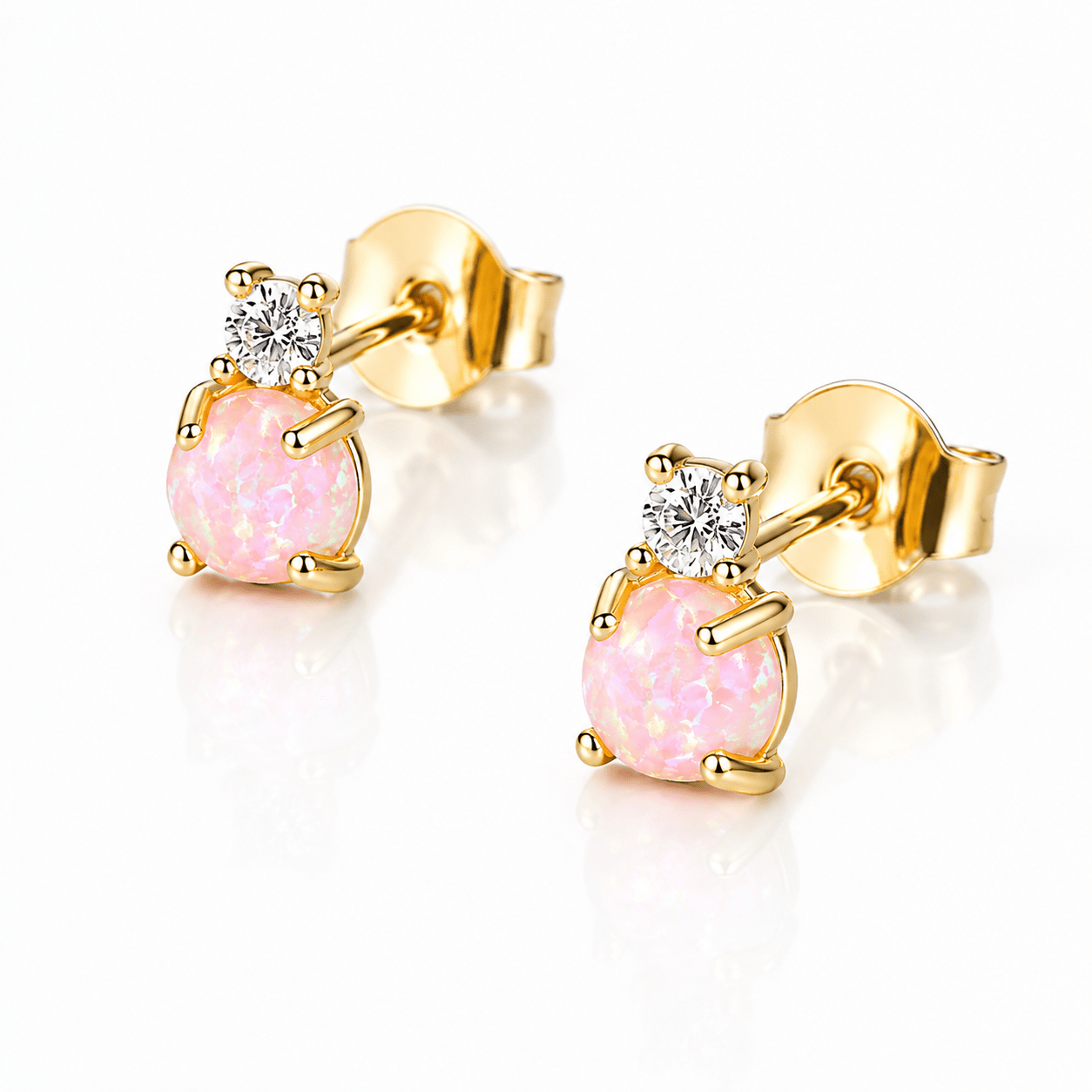 925 Sterling Silver Opal Stud Earrings with Cubic Zirconia – Gold & Rhodium Plated - NAFALUXE